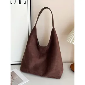 Brown suede hobo bag for women, large capacity slouchy shoulder bag, vintage commuting tote
