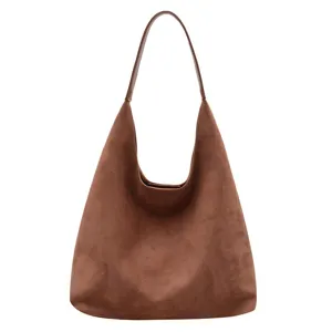 Brown suede hobo bag for women, large capacity retro shoulder bag, casual commuting tote.