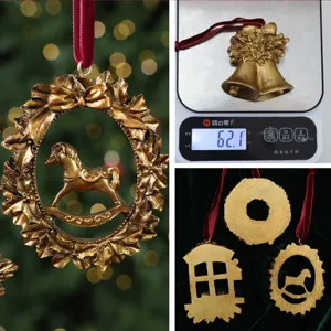 Vintage Gold Christmas Resin Hanging Ornaments Rocking Horse Bell Wreath Tree Decor