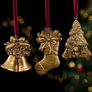 Gold Christmas Resin Hanging Ornaments Tree Bell Stocking Holiday Home Party Decor