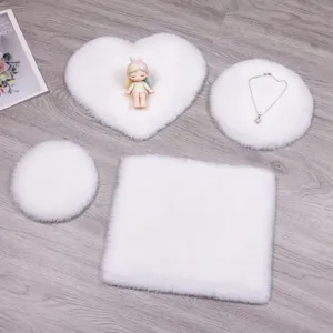 1:12 Poppenhuis Miniatuur Tapijt Nep Konijnenbont Rond Hart Vierkant Zacht Pluche Mat Voor BJD Poppen Figurine Display Fotografie Rekwisieten