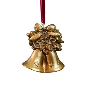 Gold vintage bell Christmas resin pendant hanging ornament for holiday tree decoration