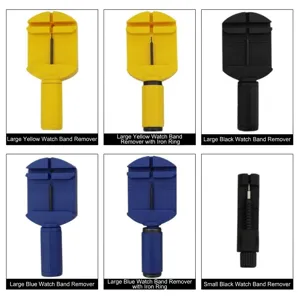 Watch strap removal tool set, adjustable metal link pin remover for watch repair and resizing.