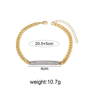 Two-tone Pave Cylinder Link Chain Bracelet Geometric Fashion Jewelry Size 20.5+5cm
