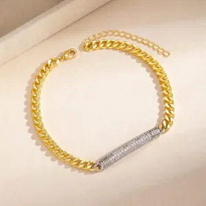 Two-tone geometric rhinestone chain bracelet, elegant design, perfect for daily wear and gifts.