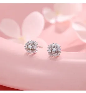 Primer plano detallado de aretes de plata S925 con circonitas, diseño brillante y elegante.