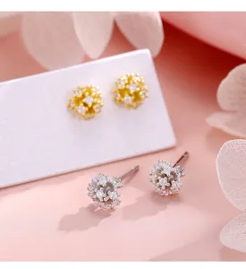 Pendientes de tuerca fuegos artificiales plata esterlina S925 circonita elegante mujer