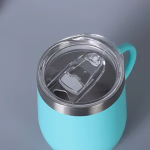 12oz roestvrijstalen vacuüm geïsoleerde beker met handvat en helder deksel lichtblauw