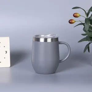 Dubbelwandige roestvrijstalen vacuüm geïsoleerde 12oz koffiemok met handvat en deksel grijs