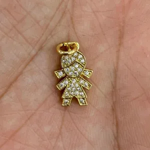 Pendentif petite fille strass plaqué or breloque DIY pour fabrication de bijoux collier