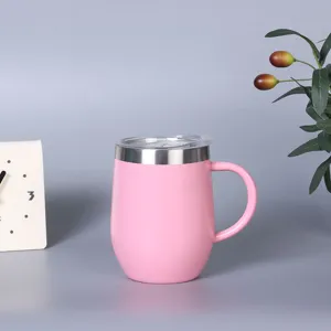 Roestvrijstalen vacuüm geïsoleerde beker met handvat, roze 12oz eierschaal beker detail.