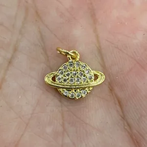 Pendentif saturne plaqué or avec zircone brillante pour accessoire de bijoux DIY