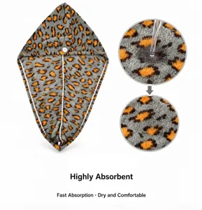 Leopard print microfiber dry hair cap, quick-drying absorbent hair towel wrap for long hair.