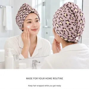 Leopard print microfiber hair drying cap, thickened absorbent quick dry towel wrap for long hair.