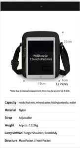 Men casual black nylon crossbody bag small messenger bag for daily commute and travel use