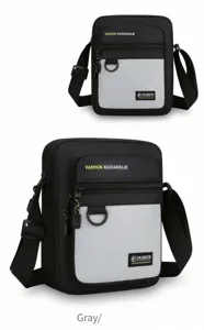 Detail view of men casual crossbody bag with front zipper pockets and durable shoulder strap.
