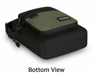 Detailed view of men small crossbody bag black green zipper pocket durable fabric daily use