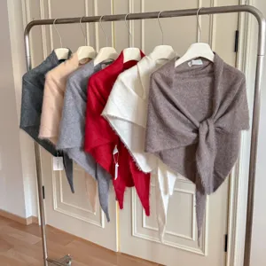 Chal Triangular de Mezcla de Lana y Cachemira Cepillada para Mujer Seda de Mora Bufanda Cálida Invierno Color Sólido Envolturas Grandes