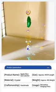 Handmade natural agate slice suncatcher crystal prism window hanging decor for home garden.