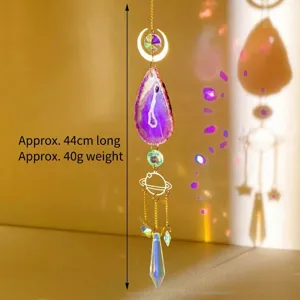 Natural agate slice suncatcher wind chime pendant for home window and garden decor.