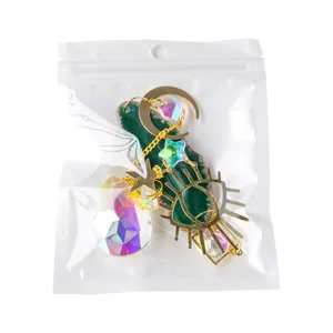 Handmade natural green agate sun catcher window hanging crystal wind chime decor