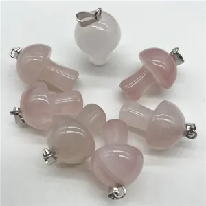 Natural rose quartz mini mushroom pendant charm DIY jewelry accessories detail view