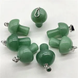 Natural green crystal stone mini mushroom pendant DIY jewelry making necklace accessory charm.