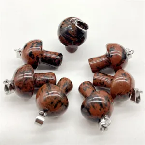 Natural crystal stone mini mushroom pendant necklace DIY jewelry accessories charm