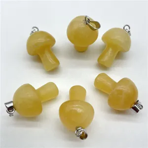 Natural crystal stone mini mushroom pendants detail shot, perfect for DIY jewelry making.