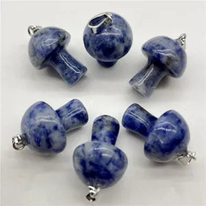 Detailed view of 2cm natural crystal stone mini mushroom pendant diy jewelry accessory charm.