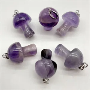 Natural crystal mini mushroom pendant DIY jewelry accessories purple stone charm 2cm