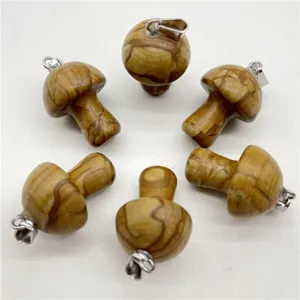 Natural stone mini mushroom pendant 2cm crystal DIY necklace charm jewelry accessories