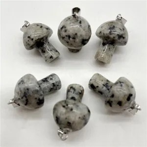 Natural crystal stone mini mushroom pendant detail view, perfect for DIY jewelry making accessories.