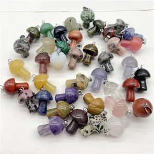 Natural crystal stone mini mushroom pendant necklace DIY jewelry accessories bulk wholesale lot