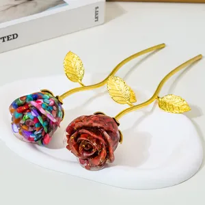 Crystal stone resin rose flower home decor gold stem romantic gift main product view