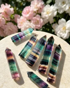 Baguette en cristal de fluorite colorée naturelle point hexagonal décor minéral article.