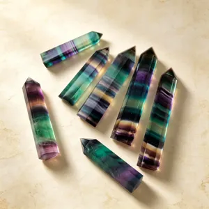 Cristal de fluorite coloré naturel colonne hexagonale pour décoration intérieure et collection.