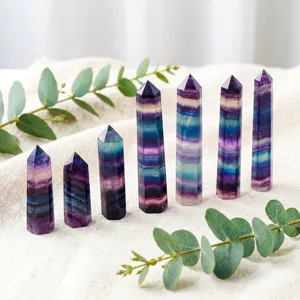 Cristal naturel fluorite multicolore colonne hexagonale pointe simple baguette decoration