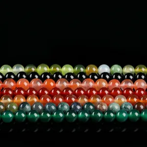 Colorful natural agate round loose beads bulk assortment for DIY jewelry making and crafting.