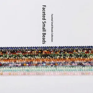 Faceted small crystal beads close-up, colorful gemstone loose beads for DIY jewelry making.