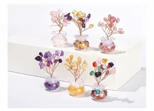 Mini arbre a argent en cristal naturel dans un pot en verre, decoration de table pour la maison.