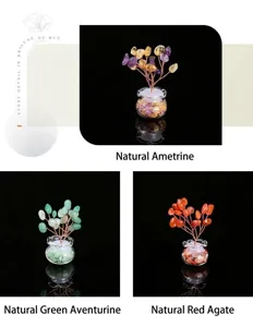 Arbre d'argent en cristal naturel décoration en pierres précieuses avec vase en verre