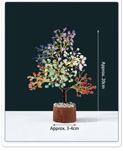 Arbre à monnaie en pierres précieuses de cristal, détail de décoration feng shui coloré.