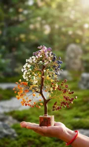 Arbre d'argent en pierre de cristal naturelle décoration de bureau artisanat en bois.