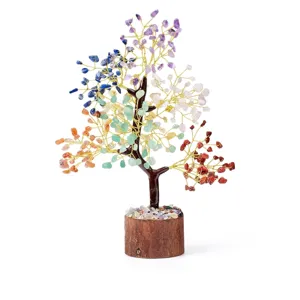 Bonsai d'arbre à argent en cristal naturel avec base en bois pour décoration de table maison