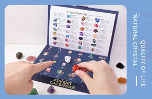 Crystal Advent Calendar 24 days countdown box with natural raw gemstone stones gift set