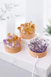 Veilleuse en grappe de cristal naturel USB lampe de chevet décor de pierres précieuses