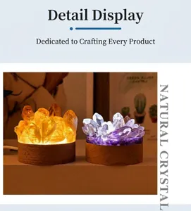 Veilleuse de Nuit Cristal Naturel Améthyste Citrine Amas USB Lampe de Chevet Déco