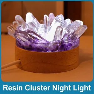 Veilleuse USB en Cristal Naturel Améthyste Citrine Pierre Brute Lampe d'Ambiance de Chevet Chambre Décoration