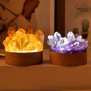 Veilleuse en cristal naturel pierre de guérison USB lampe de chevet décoration de table